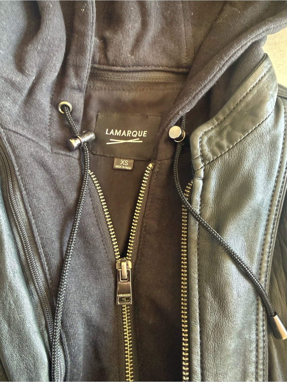 Lamarque Black Leather Jacket with Hood Revolve